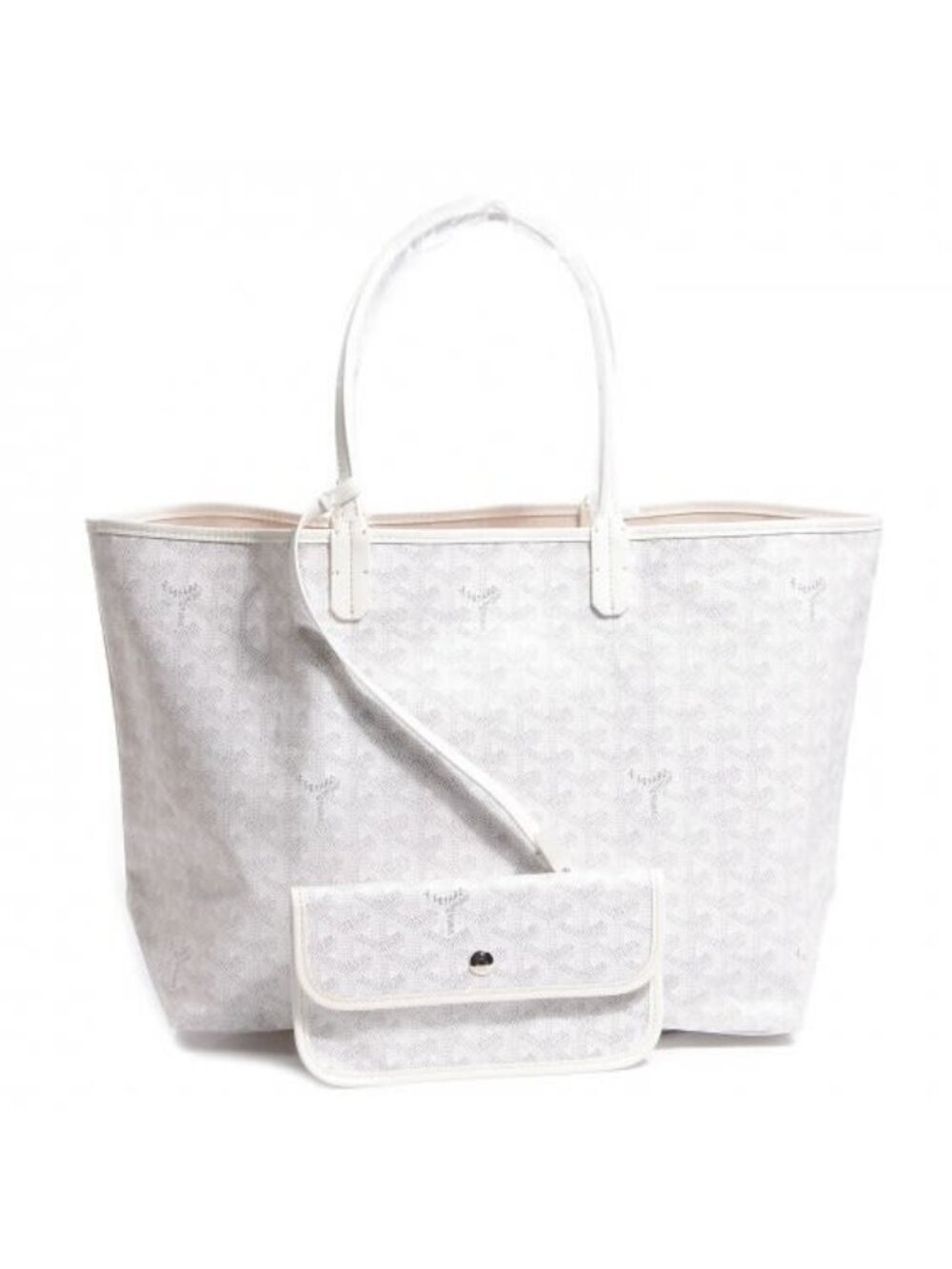 Goyardine Saint Louis PM White Shoulder Tote Bag & Pouch Wallet
